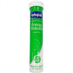 Valupak Effervescent Energy Release Vitamin B+C Tablets 20's