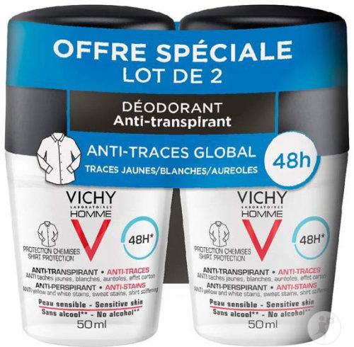 Vichy Homme Deodorant 48H AntiTranspirant Anti Traces 2pcs
